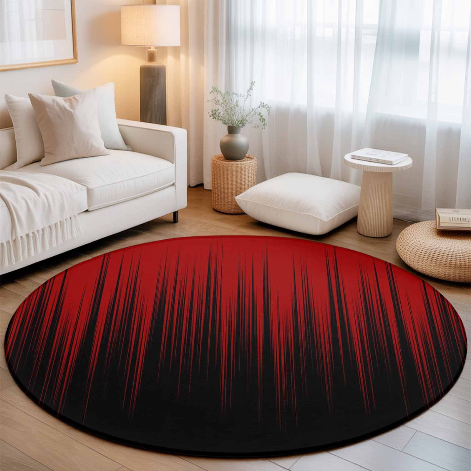 Large Round Rug 8Ft, Dark Red Black Ombre Non-Slip Washable Circle Rugs Carpet, Modern Abstract Art Striped Gradient Indoor Outdoor Rug Floor Mats Throw Runner for Bedroom Living Room Bathroom