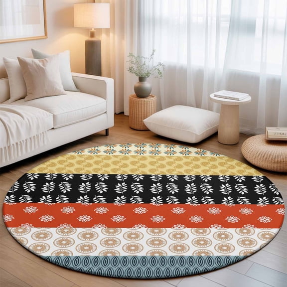 Large Round Rug 8Ft, Modern Bohemian Non-Slip Washable Circle Rugs Carpet, Colorful Minimalist Abstract Paisley Boho Indoor Outdoor Rug Floor Mats Throw Runner for Bedroom Living Room Bathroom