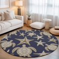 thumbnail image 1 of Large Round Rug 8Ft, Navy Blue Coastal Non-Slip Washable Circle Rugs Carpet, Summer Beach Sea Turtle Starfish Nautical Indoor Outdoor Rug Floor Mats Throw Runner for Bedroom Living Room Bathroom, 1 of 8