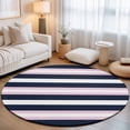 thumbnail image 1 of Large Round Rug 8Ft, Pink Navy Blue Striped Non-Slip Washable Circle Rugs Carpet, Minimalist Abstract Lines Artwork Indoor Outdoor Rug Floor Mats Throw Runner for Bedroom Living Room Bathroom, 1 of 8