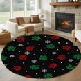 thumbnail image 1 of Large Round Rug 8Ft Washable Non-Slip, Black Christmas Circle Area Rugs for Living Room Bedroom, Xmas Snowflakes Pets Footprints Red Green Indoor Floor Mats Carpet Runner for Home Decor, 1 of 8