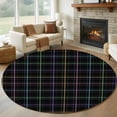 thumbnail image 1 of Large Round Rug 8Ft Washable Non-Slip, Black Geometric Circle Area Rugs for Living Room Bedroom, Vintage Grid Plaid Colorful Lines Indoor Floor Mats Carpet Runner for Home Decor, 1 of 8