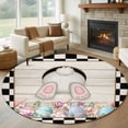 thumbnail image 1 of Large Round Rug 8Ft Washable Non-Slip, Black White Bunny Easter Circle Area Rugs for Living Room Bedroom, Eggs Spring Floral Rabbits Wooden Indoor Floor Mats Carpet Runner for Home Decor, 1 of 8
