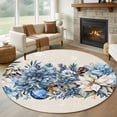 thumbnail image 1 of Large Round Rug 8Ft Washable Non-Slip, Blue Christmas Poinsettia Circle Area Rugs for Living Room Bedroom, Xmas Botanical Balls Snowflake Rustic Indoor Floor Mats Carpet Runner for Home Decor, 1 of 8