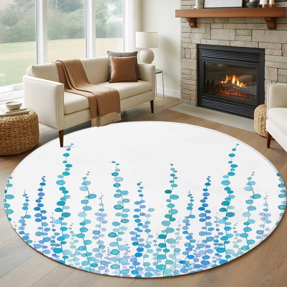 Large Round Rug 8Ft Washable Non-Slip, Blue Circle Area Rugs for Living Room Bedroom, Polka Dots Watercolor Abstract Art Indoor Floor Mats Carpet Runner for Home Decor