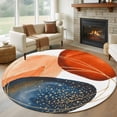 thumbnail image 1 of Large Round Rug 8Ft Washable Non-Slip, Boho Geometric Circle Area Rugs for Living Room Bedroom, Orange Blue Abstract Patterned Gold Stripes Indoor Floor Mats Carpet Runner for Home Decor, 1 of 8