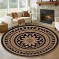 thumbnail image 1 of Large Round Rug 8Ft Washable Non-Slip, Brown Ethnic Flower Circle Area Rugs for Living Room Bedroom, Abstract National Boho Geometric Indoor Floor Mats Carpet Runner for Home Decor, 1 of 8