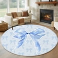 thumbnail image 1 of Large Round Rug 8Ft Washable Non-Slip, Cute Bow Circle Area Rugs for Living Room Bedroom, Blue Bowknot Minimalist Solid Color Indoor Floor Mats Carpet Runner for Home Decor, 1 of 8