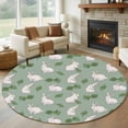 thumbnail image 1 of Large Round Rug 8Ft Washable Non-Slip, Cute Rabbits Circle Area Rugs for Living Room Bedroom, Green Farmhouse Leaves Plants Cartoon Bunny Indoor Floor Mats Carpet Runner for Home Decor, 1 of 8