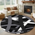 thumbnail image 1 of Large Round Rug 8Ft Washable Non-Slip, Gray Black Geometric Circle Area Rugs for Living Room Bedroom, Modern Art Abstract Grey Line Indoor Floor Mats Carpet Runner for Home Decor, 1 of 8