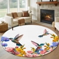 thumbnail image 1 of Large Round Rug 8Ft Washable Non-Slip, Hummingbirds Circle Area Rugs for Living Room Bedroom, Spring Summer Watercolor Flowers Plant Indoor Floor Mats Carpet Runner for Home Decor, 1 of 8