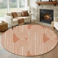 thumbnail image 1 of Large Round Rug 8Ft Washable Non-Slip, Line Texture Circle Area Rugs for Living Room Bedroom, Orange Abstract Art Retro Indoor Floor Mats Carpet Runner for Home Decor, 1 of 8