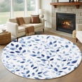 thumbnail image 1 of Large Round Rug 8Ft Washable Non-Slip, Navy Blue Eucalyptus Circle Area Rugs for Living Room Bedroom, Spring Summer Botanical Leaves Indoor Floor Mats Carpet Runner for Home Decor, 1 of 8