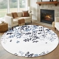thumbnail image 1 of Large Round Rug 8Ft Washable Non-Slip, Navy Blue Leaves Circle Area Rugs for Living Room Bedroom, Summer Botanical Indoor Floor Mats Carpet Runner for Home Decor, 1 of 8