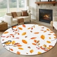 thumbnail image 1 of Large Round Rug 8Ft Washable Non-Slip, Orange Leaves Fall Circle Area Rugs for Living Room Bedroom, Branches Birds Pine Cones Indoor Floor Mats Carpet Runner for Home Decor, 1 of 8