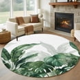 thumbnail image 1 of Large Round Rug 8Ft Washable Non-Slip, Palm Leaves Tropical Circle Area Rugs for Living Room Bedroom, Green Botanical Summer Indoor Floor Mats Carpet Runner for Home Decor, 1 of 8