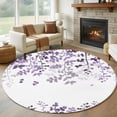 thumbnail image 1 of Large Round Rug 8Ft Washable Non-Slip, Purple Leaves Circle Area Rugs for Living Room Bedroom, Summer Botanical Indoor Floor Mats Carpet Runner for Home Decor, 1 of 8