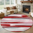 thumbnail image 1 of Large Round Rug 8Ft Washable Non-Slip, Red Pink Gray Stripes Circle Area Rugs for Living Room Bedroom, Modern Abstract Minimalist Retro Indoor Floor Mats Carpet Runner for Home Decor, 1 of 8