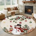 thumbnail image 1 of Large Round Rug 8Ft Washable Non-Slip, Rustic Christmas Snowman Circle Area Rugs for Living Room Bedroom, Xmas Snowflake Elk Tree Balls Indoor Floor Mats Carpet Runner for Home Decor, 1 of 8