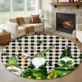 thumbnail image 1 of Large Round Rug 8Ft Washable Non-Slip, St. Patrick's Day Circle Area Rugs for Living Room Bedroom, Gnomes Gold Coin Shamrock Checkered Plaid Indoor Floor Mats Carpet Runner for Home Decor, 1 of 8