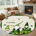 thumbnail image 1 of Large Round Rug 8Ft Washable Non-Slip, St. Patrick's Day Circle Area Rugs for Living Room Bedroom, Gnomes Shamrock Gold Coin Plaid Indoor Floor Mats Carpet Runner for Home Decor, 1 of 8