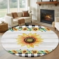 thumbnail image 1 of Large Round Rug 8Ft Washable Non-Slip, Sunflower Circle Area Rugs for Living Room Bedroom, Yellow Floral Summer Botanical Wooden Checkered Indoor Floor Mats Carpet Runner for Home Decor, 1 of 8