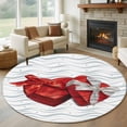 thumbnail image 1 of Large Round Rug 8Ft Washable Non-Slip, Valentine's Day Circle Area Rugs for Living Room Bedroom, Red Love Gift Box Abstract Dots Stripes Indoor Floor Mats Carpet Runner for Home Decor, 1 of 8
