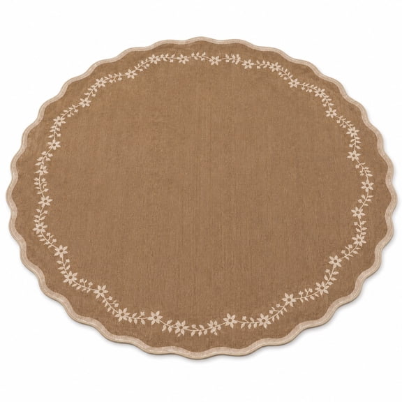 Large Round Rug 8ft Scalloped Washable Circle Living Room Rug