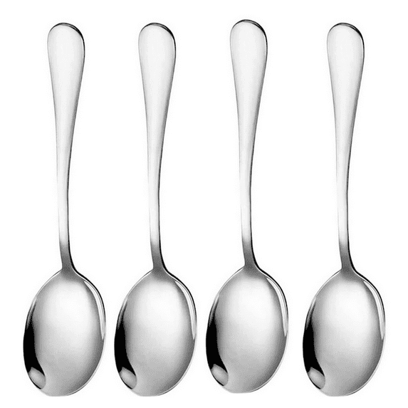 Large Round Spoons, Stainless Steel Coffee Spoons for Dessert, Tea, Appetizer, Dishwasher-Safe Stirring Teaspoons (4Pcs Round Spoons)