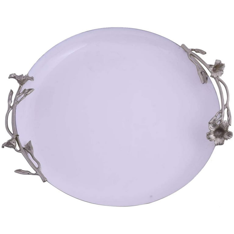 Large Round Tray Rosemary Flower Shaped Metal Handles Serving Tray Food Drinks and Sweets Serving Round Ottoman Tray Counter Top Table Top Farmhouse