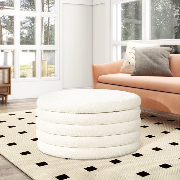 Large Round Upholstered Accent Ottoman | Applicable in Different Scenes | High - density Foam with Wood | Tufting for Dimensional Look