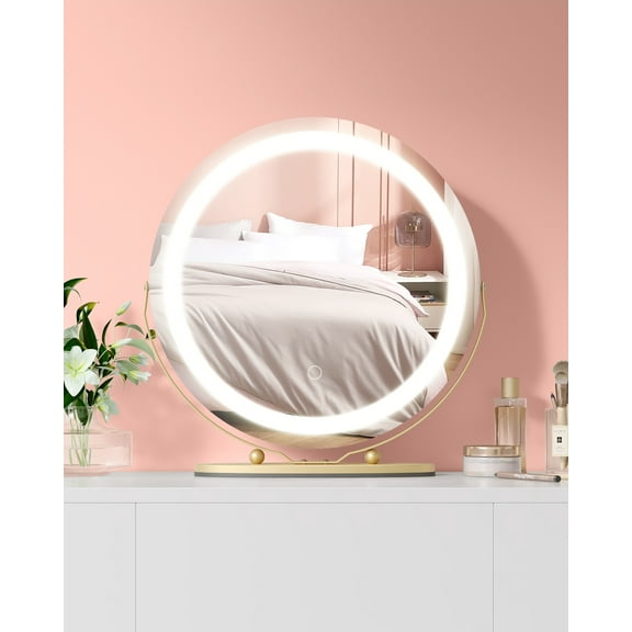 AOILE Large Round Vanity Mirror with Smart Touch Lighting | 19-Inch LED, 3 Color Temperatures, Easy Assembly | Ideal for Makeup & Grooming