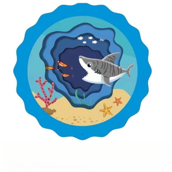 Large Round Ocean Theme Water Play Mat for Outdoor Summer with Kids and Durable Easy Clean Two Layer Thickened Sensory Floating Fish Design