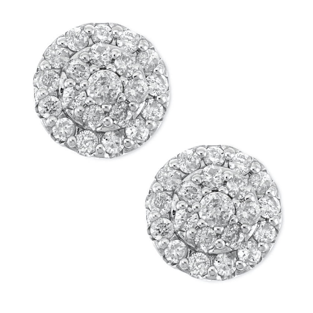 Flower Cluster White Gold Plated 925 Sterling Silver Screw Back Post Large  Iced CZ Round Honey Comb Set  Circle Hip Hop Big Stud Earrings