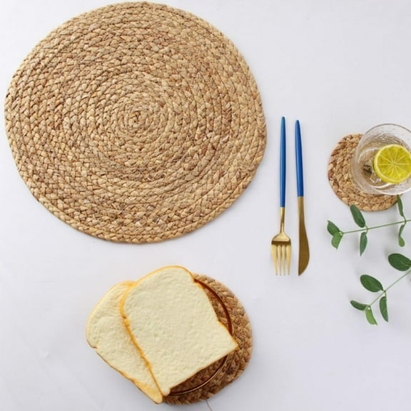 Large Round Woven Placemats for Dining Table, Water Hyacinth Straw Braided Placemat, Heat Resistant Non-Slip Weave Placemats Handmade.