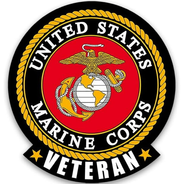 Large Round with Tab Veteran Marine Corps Logo Sticker (US United