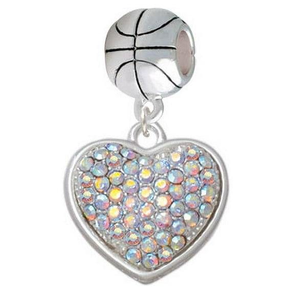 Large Rounded Clear AB Oktant Crystal Heart - Basketball Charm Bead