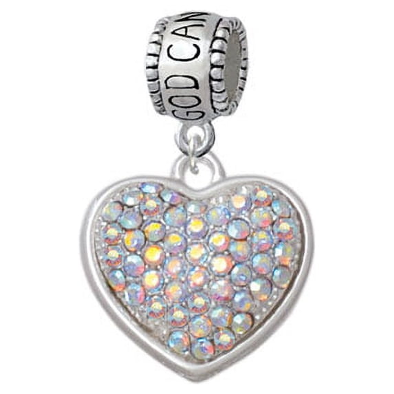 Large Rounded Clear AB Oktant Crystal Heart - God Can Charm Bead