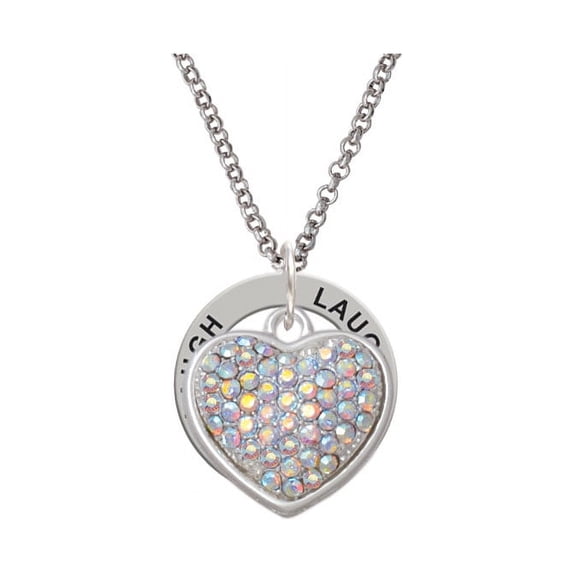 Large Rounded Clear AB Oktant Crystal Heart Laugh Affirmation Ring Necklace