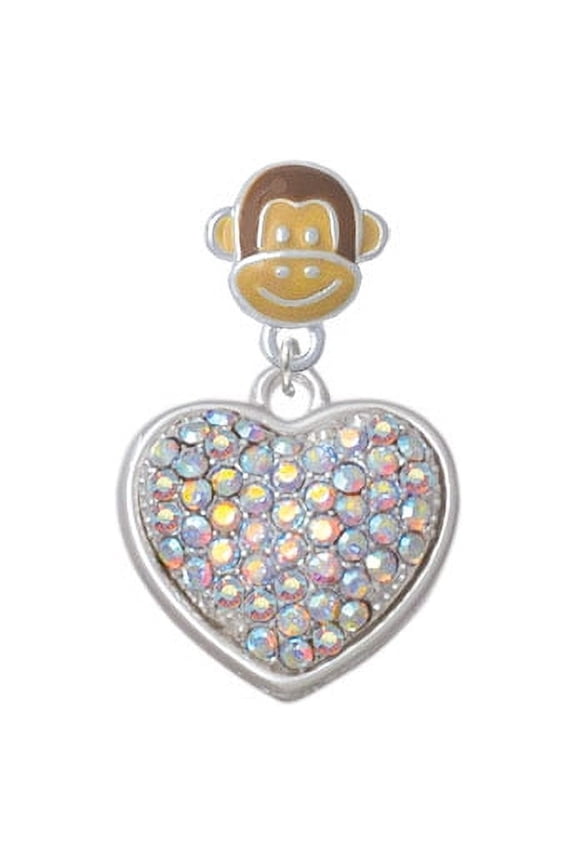 Large Rounded Clear AB Oktant Crystal Heart - Monkey Face Charm Bead