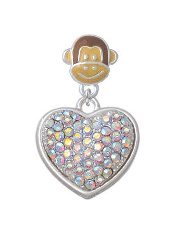 Large Rounded Clear AB Oktant Crystal Heart - Monkey Face Charm Bead