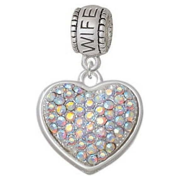 Large Rounded Clear AB Oktant Crystal Heart - Wife Charm Bead