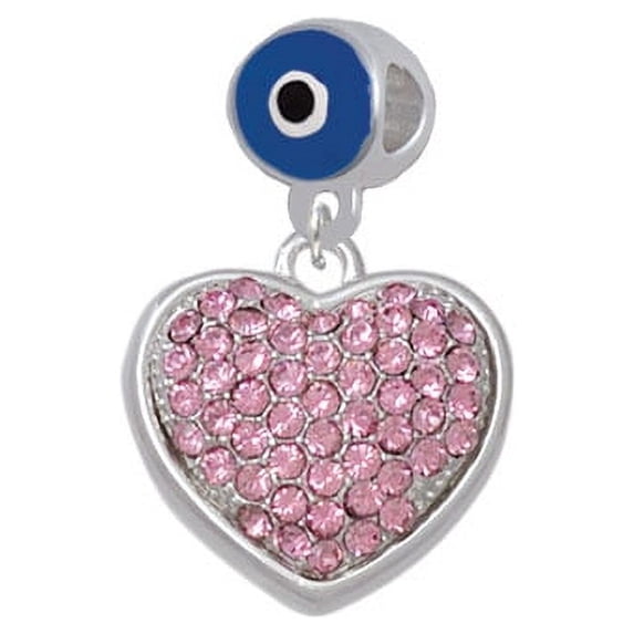 Large Rounded Light Pink Oktant Crystal Heart - Blue Evil Eye Charm Bead