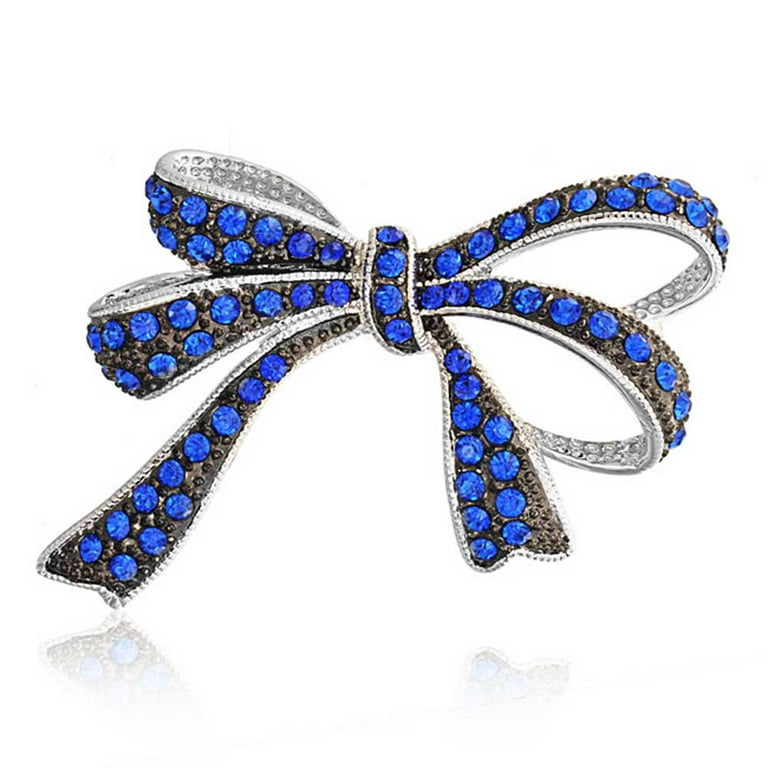 Large Royal Blue Crystal Statement Ribbon Bow Brooch Pin 