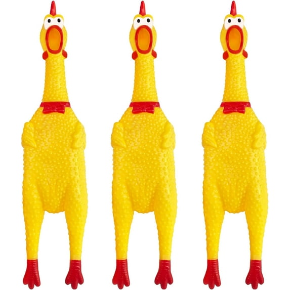 Large Rubber Chicken,Screaming Chicken Dog Toys,Yellow Rubber Squawking Chicken,Squeaky Chicken Toys,Prank Noise Maker Dog Toys 15 Inch