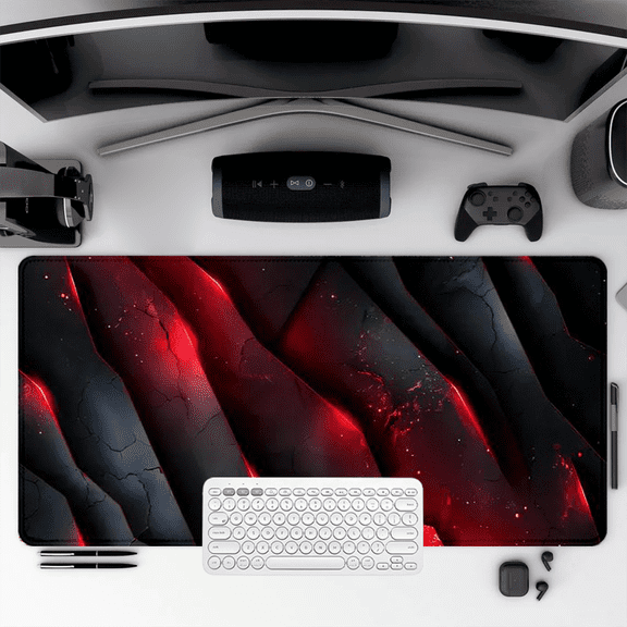 Large Rubber Mouse Pad 35.4x15.8 Inches Red Lava Crack Design for Office Gaming Desk