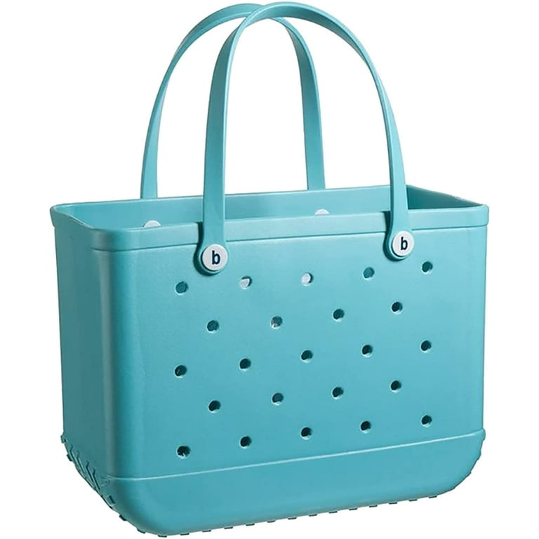 Turquoise Blue Cotton Tote Bag with Four Compartments - Happy