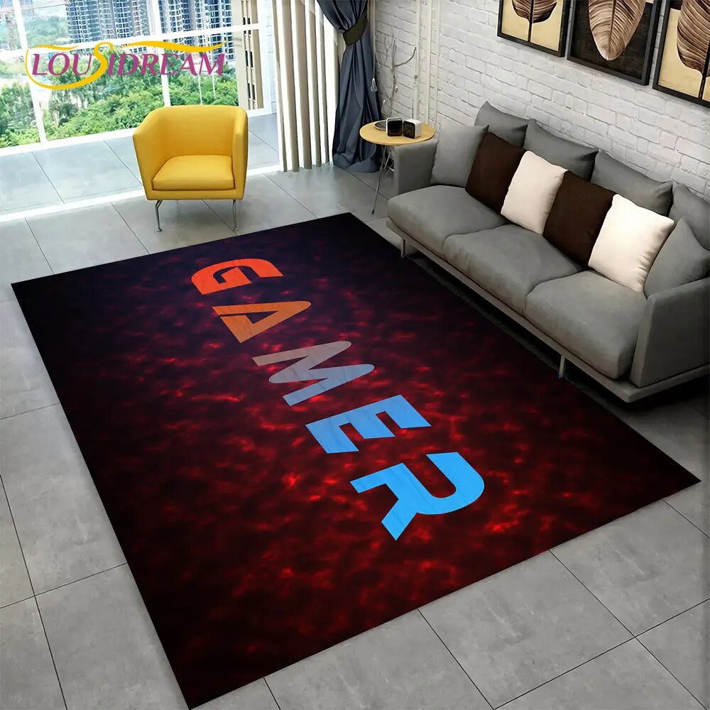 Large Rug 3D Cartoon Gamer Game Over Area Rug Carpet Rug for Living