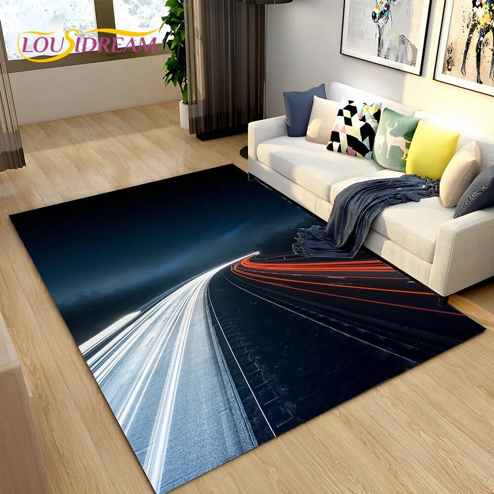Large Rug 3D Neon Expressway Track Road Area Rug Large Carpet Rug for ...
