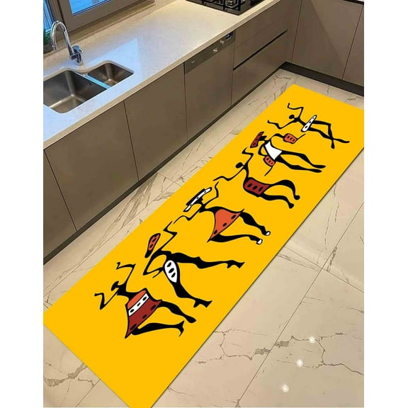 Large Rug, African Dancers Rug, Office Decor Rug, Abstract Rugs, Salon Rug, African People Dancing Rug, African Rug, Easy To Clean Rug, 2.6'x9.2' - 80x280 cm